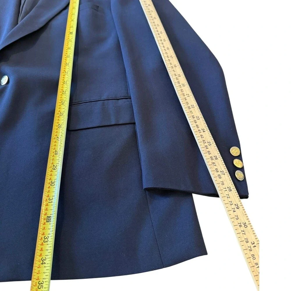 Burberrys Vintage Navy Blue Pure Wool 100% Blazer Gold Crested Buttons Men's IVY